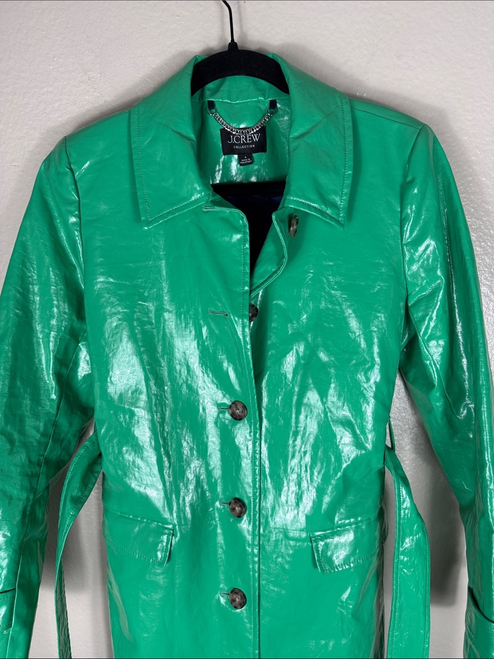 J. Crew Collection Trench Coat in Laminated Linen in Summer Green - Picture 7 of 9